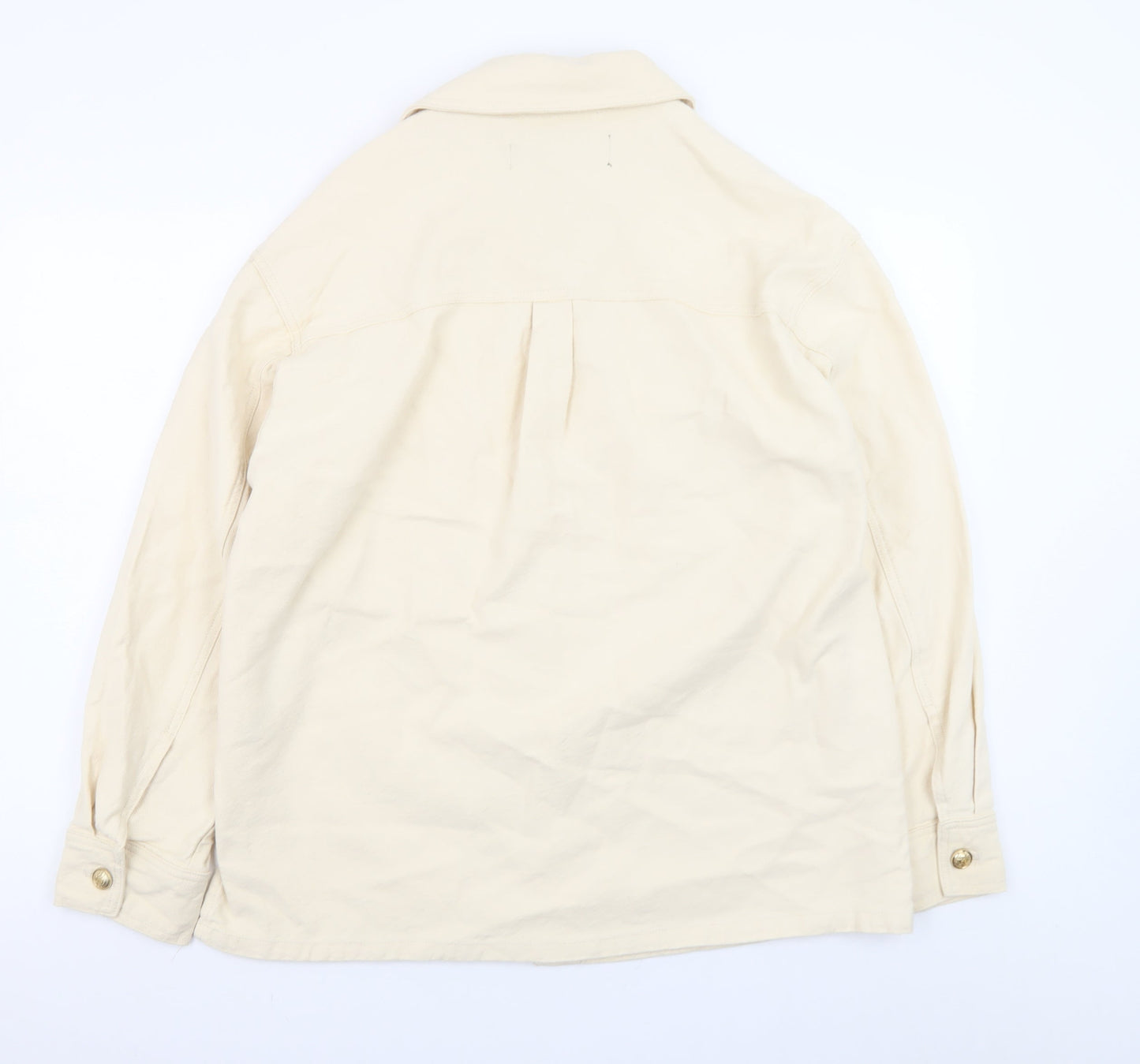 ZARA Women Beige Cotton Button Up Mid-Length Jacket Size 12