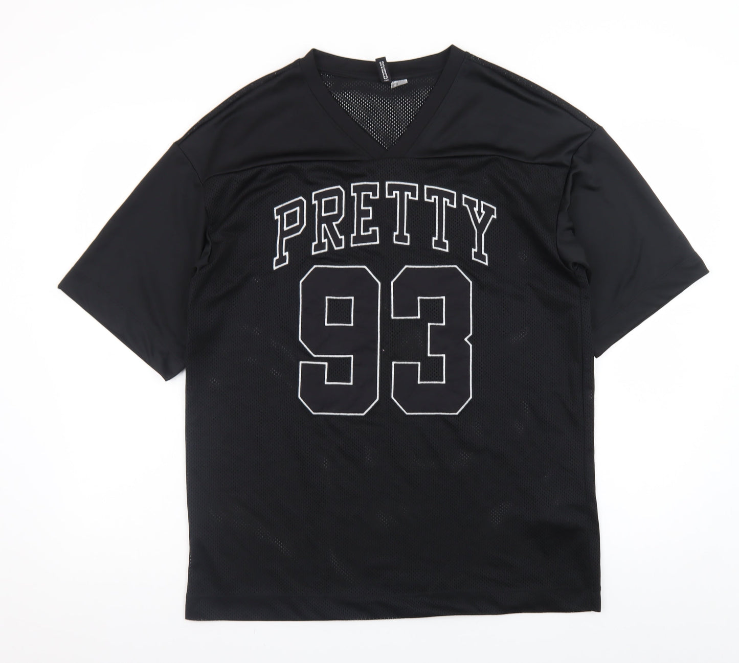 H&M Divided Women's Black XS V-Neck Mesh Jersey Top