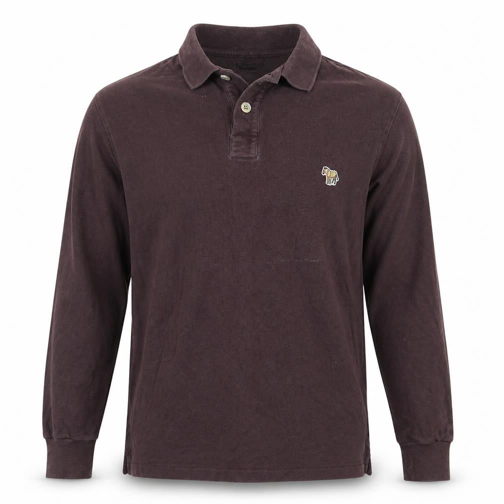 Paul Smith Mens Brown Long Sleeve Cotton Polo Shirt Size S