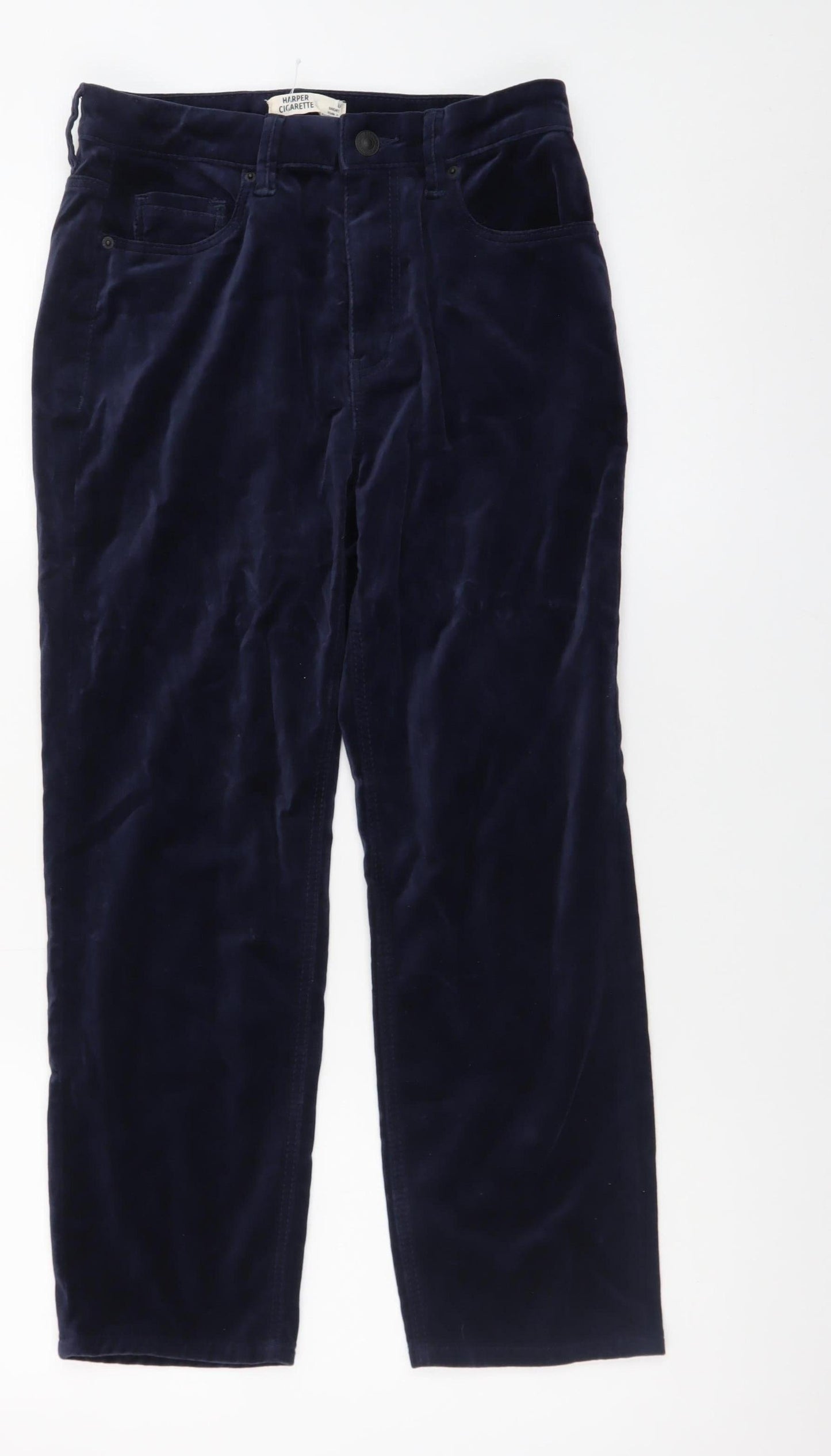 Marks and Spencer Women's Blue Velvet Straight Trousers Size 8 Short