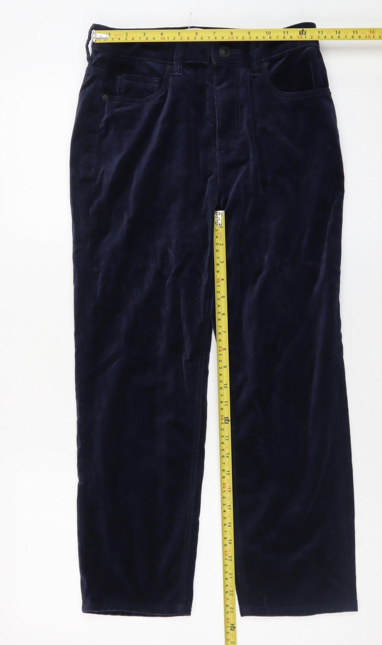 Marks and Spencer Women's Blue Velvet Straight Trousers Size 8 Short