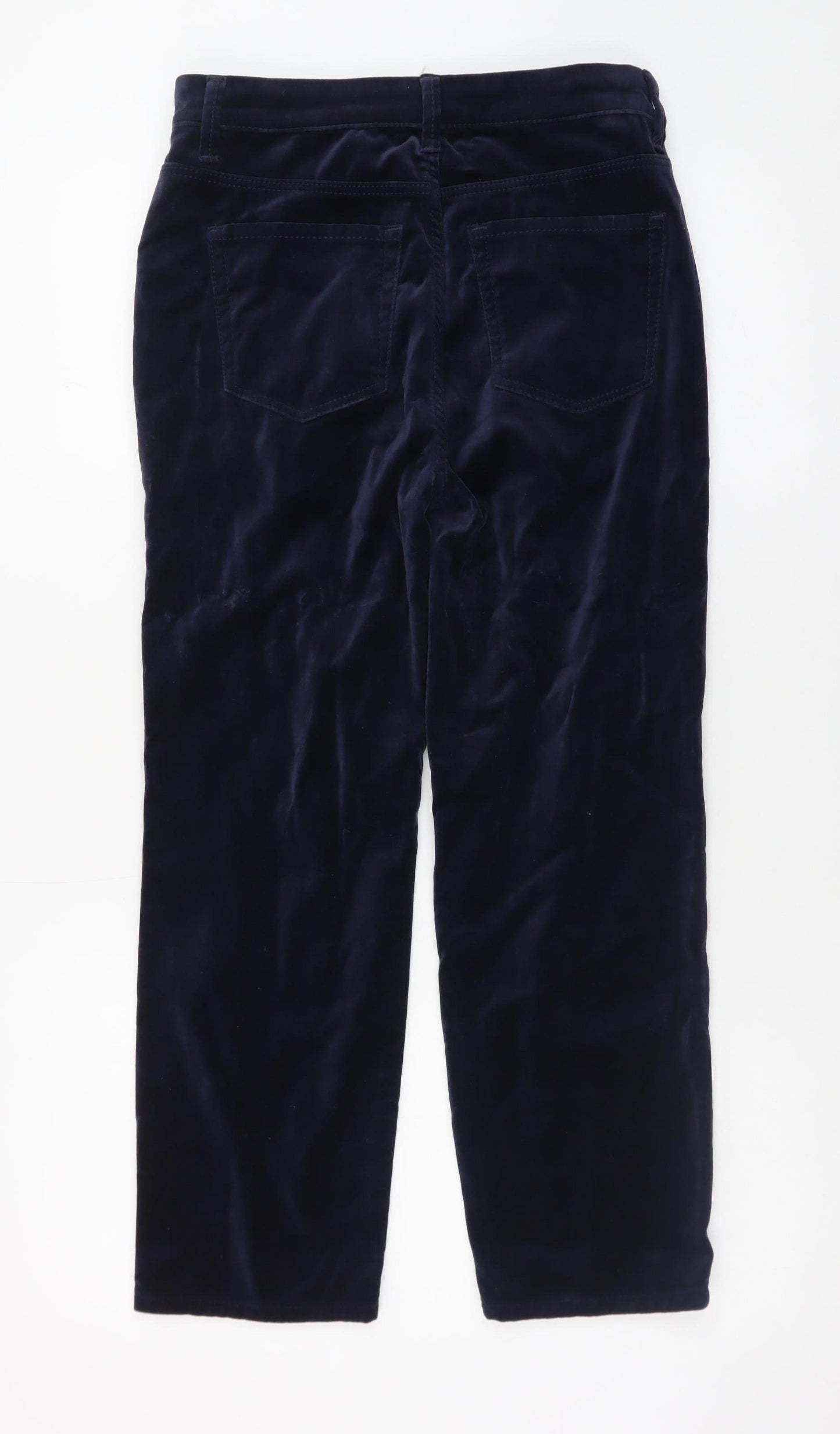 Marks and Spencer Women's Blue Velvet Straight Trousers Size 8 Short