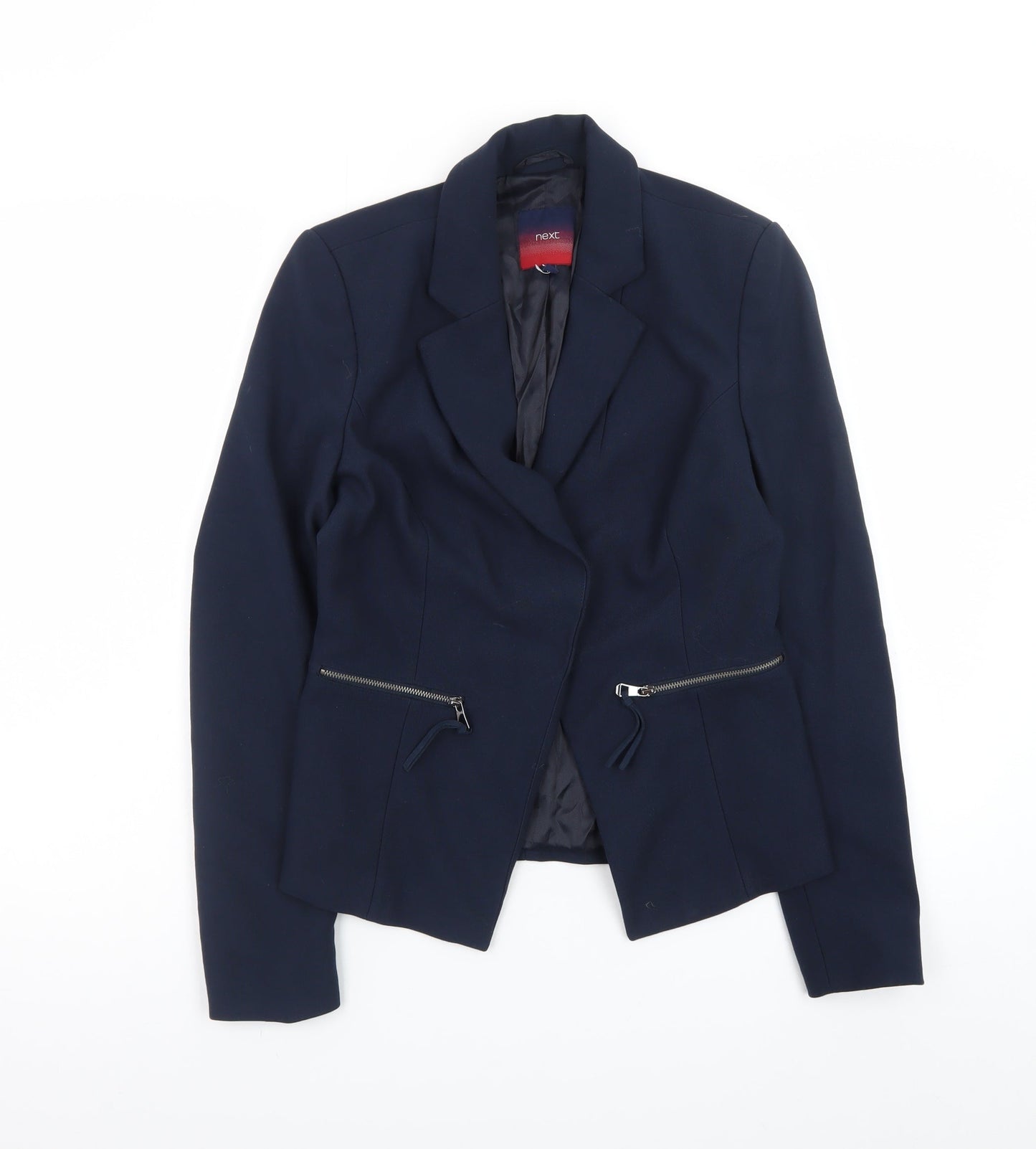 Next Women Blue Slim Fit Blazer Jacket Lined Zip Pockets Size M