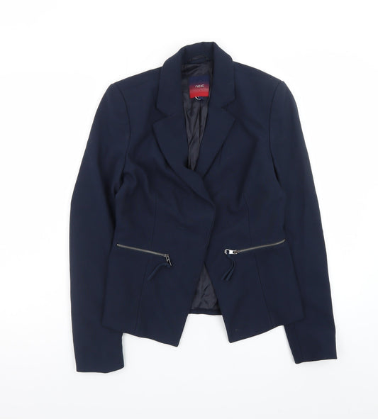 Next Women Blue Slim Fit Blazer Jacket Lined Zip Pockets Size M
