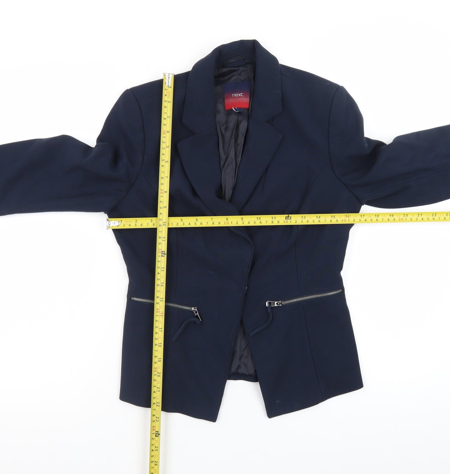 Next Women Blue Slim Fit Blazer Jacket Lined Zip Pockets Size M