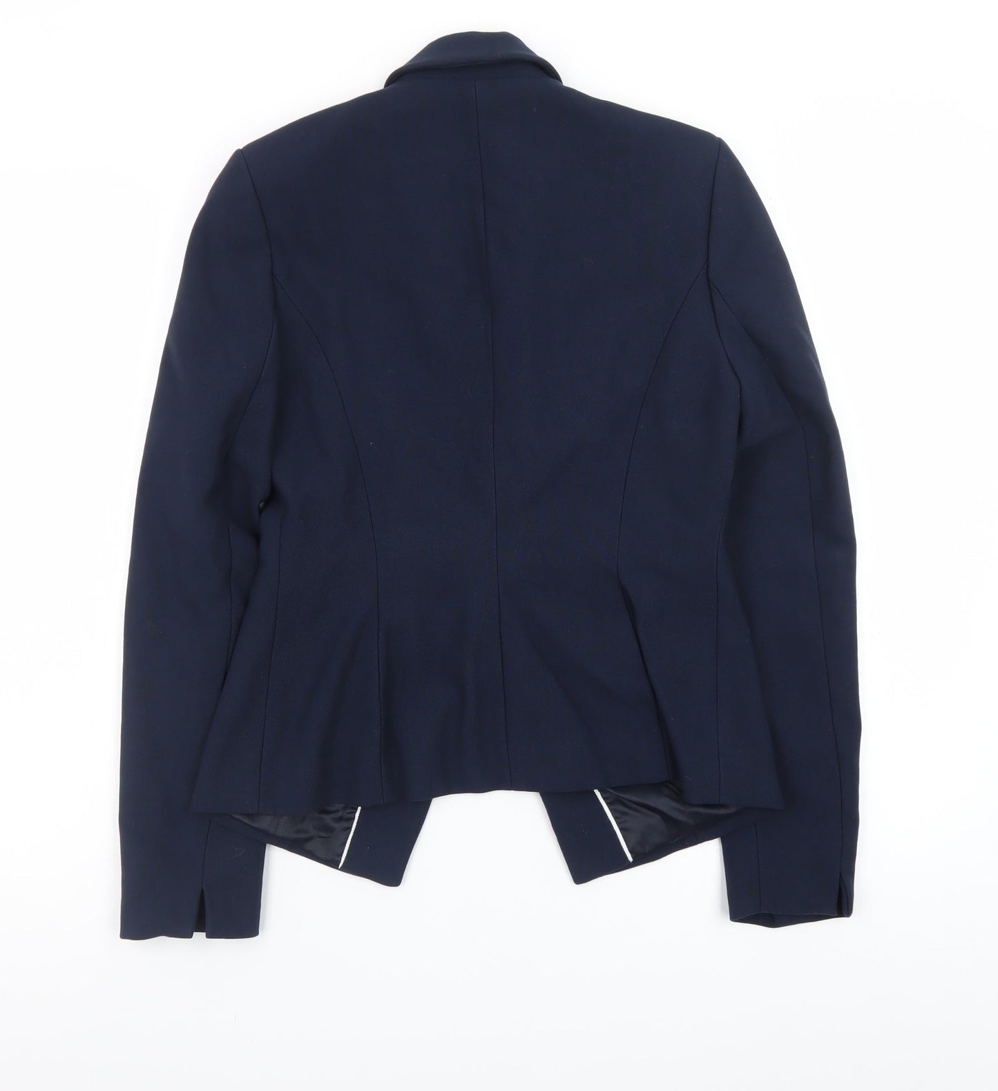 Next Women Blue Slim Fit Blazer Jacket Lined Zip Pockets Size M