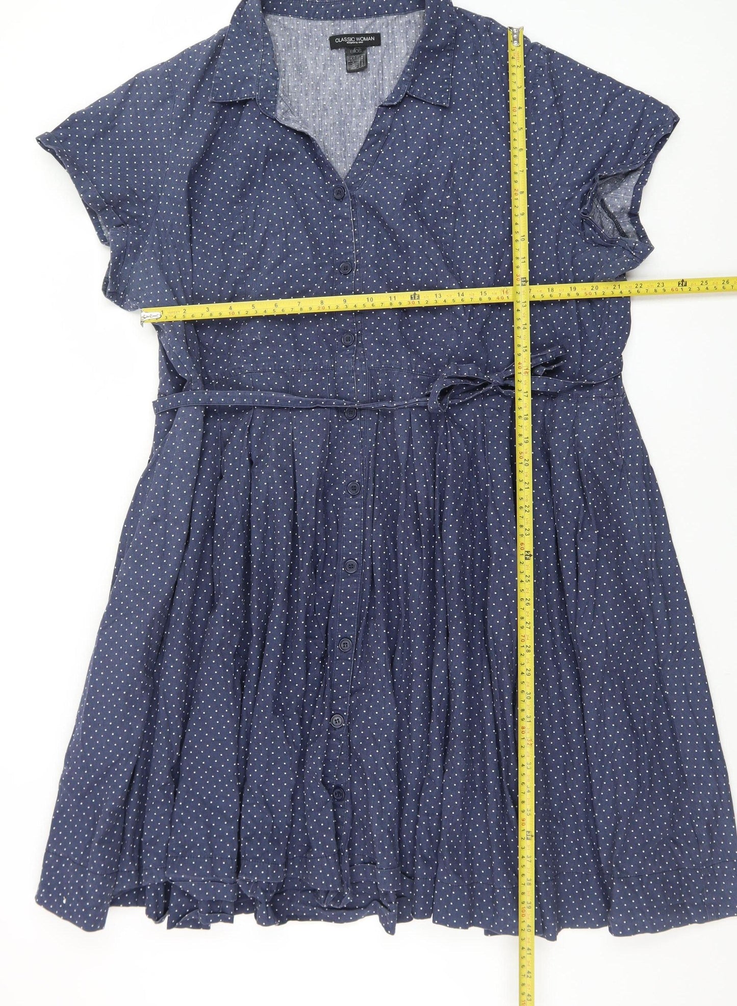 Ellos Women's Blue Polka Dot Cotton Short Sleeve Shirt Dress Size 14