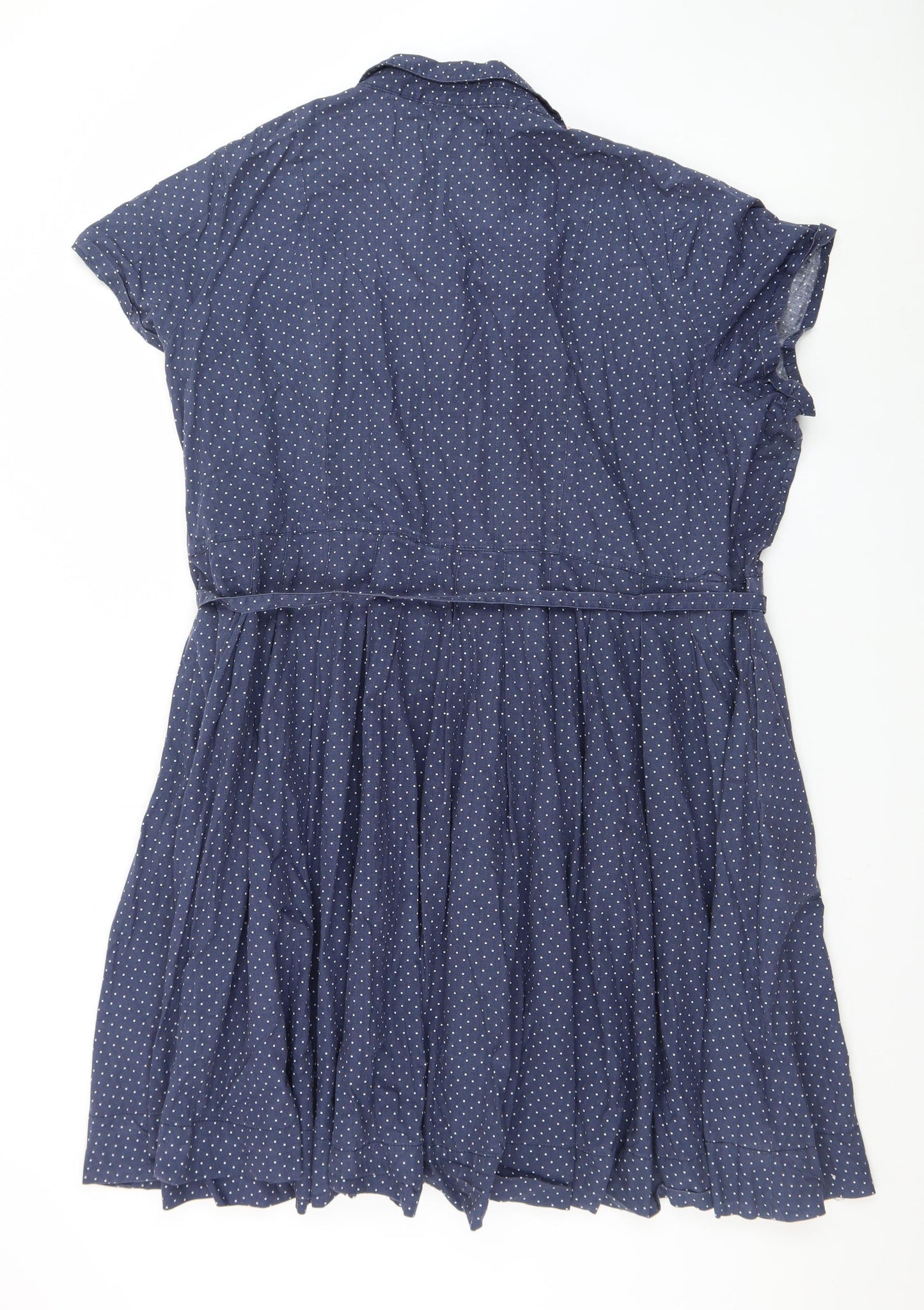 Ellos Women's Blue Polka Dot Cotton Short Sleeve Shirt Dress Size 14