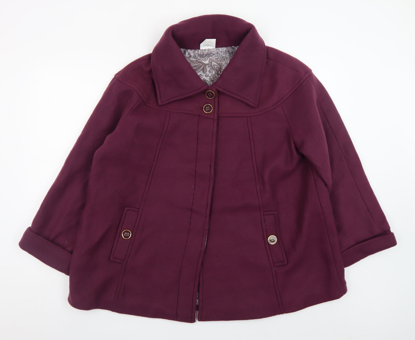 Anne De Lanҫay Womens Purple Polyester Mid-Length Coat Size 18