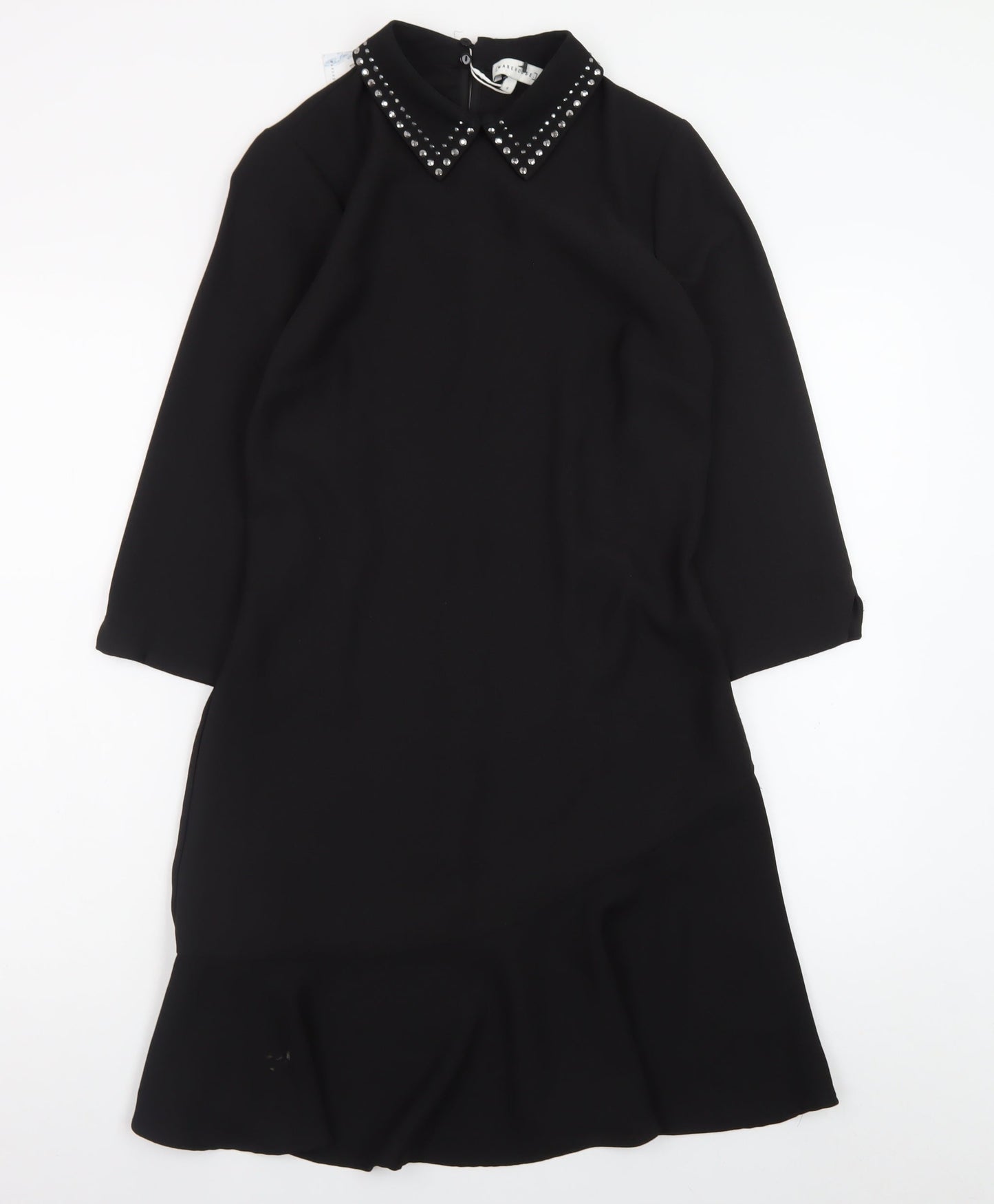 Warehouse Women Black Size 6 Shift Dress Beaded Collar 3/4 Sleeve