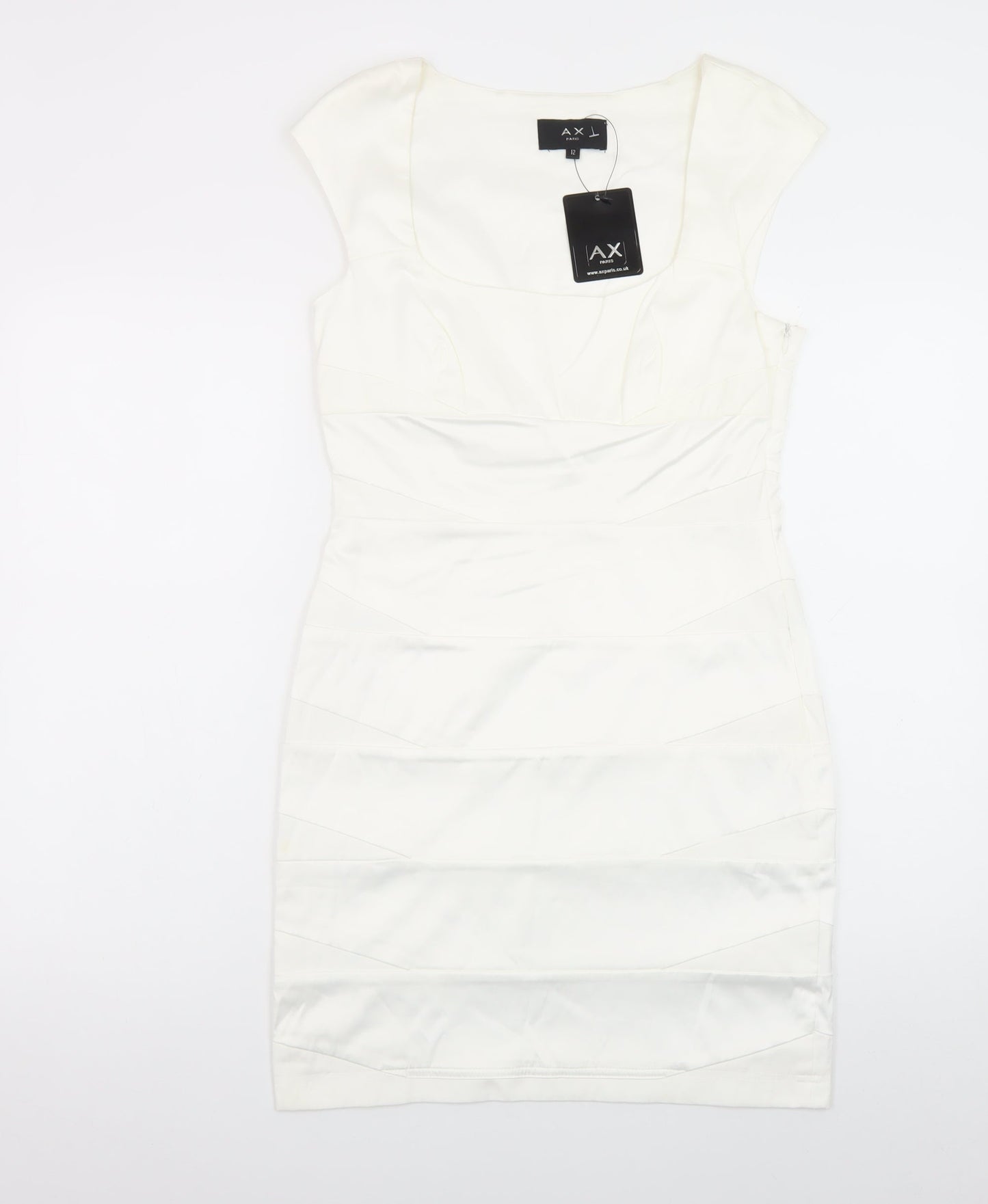 AX Paris Women Ivory Bodycon Midi Dress Size 12 Short Sleeve