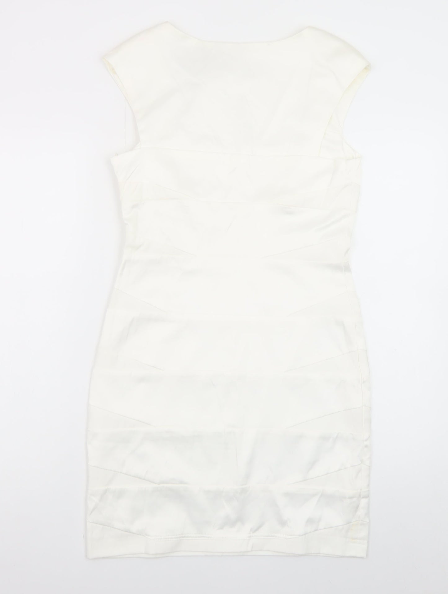 AX Paris Women Ivory Bodycon Midi Dress Size 12 Short Sleeve