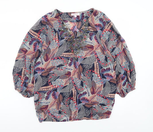 Monsoon Womens Multicoloured Beaded Floral Tunic Blouse M