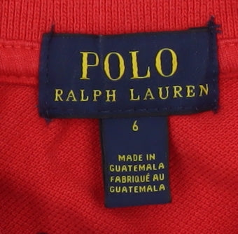 Ralph Lauren Boys Red Polo Shirt 6 Years Short Sleeve Cotton Logo Top