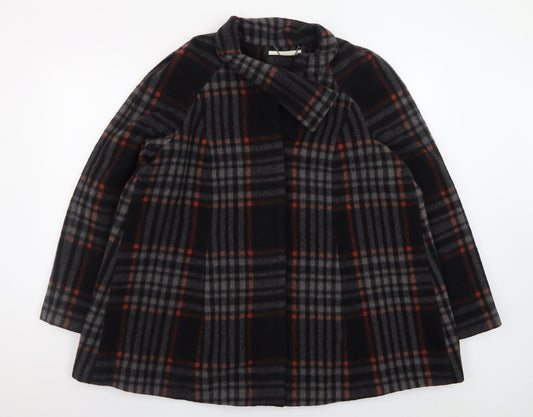 Monsoon Women's Black Checked Wool Blend Mid-Length Coat Size 16