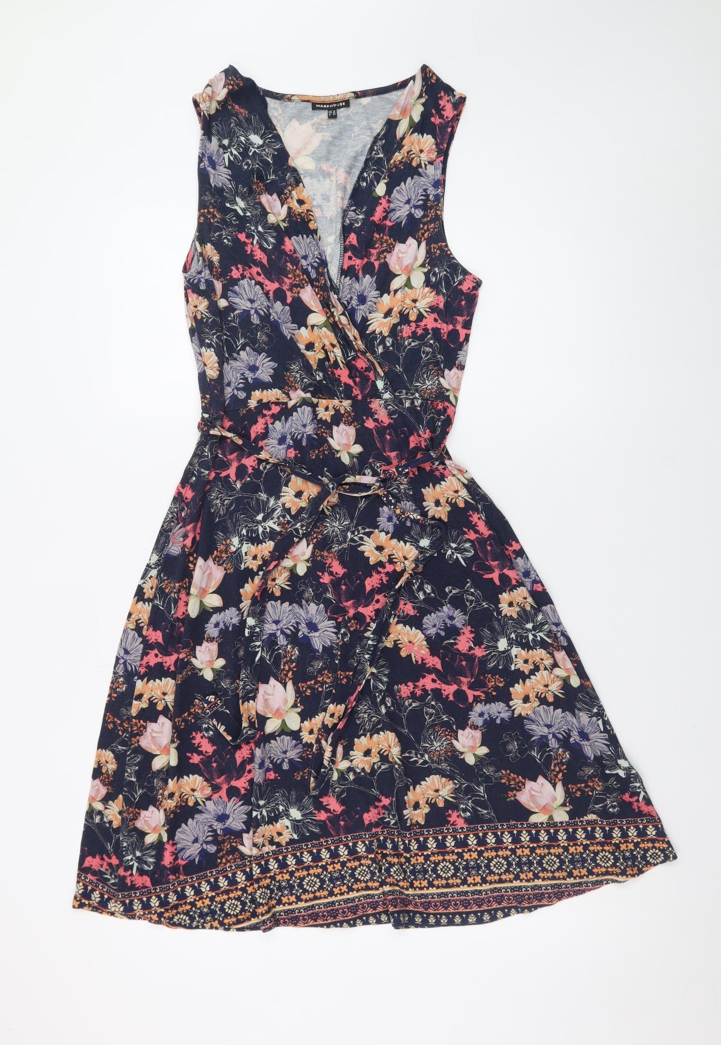 Warehouse Womens Multicoloured Floral Wrap Dress Size 10