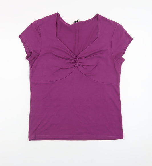 Viyella Womens Purple Short Sleeve V-Neck Stretch Jersey T-Shirt Medium