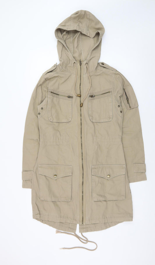 Vila Women’s Beige Cotton Hooded Parka Jacket UK 10