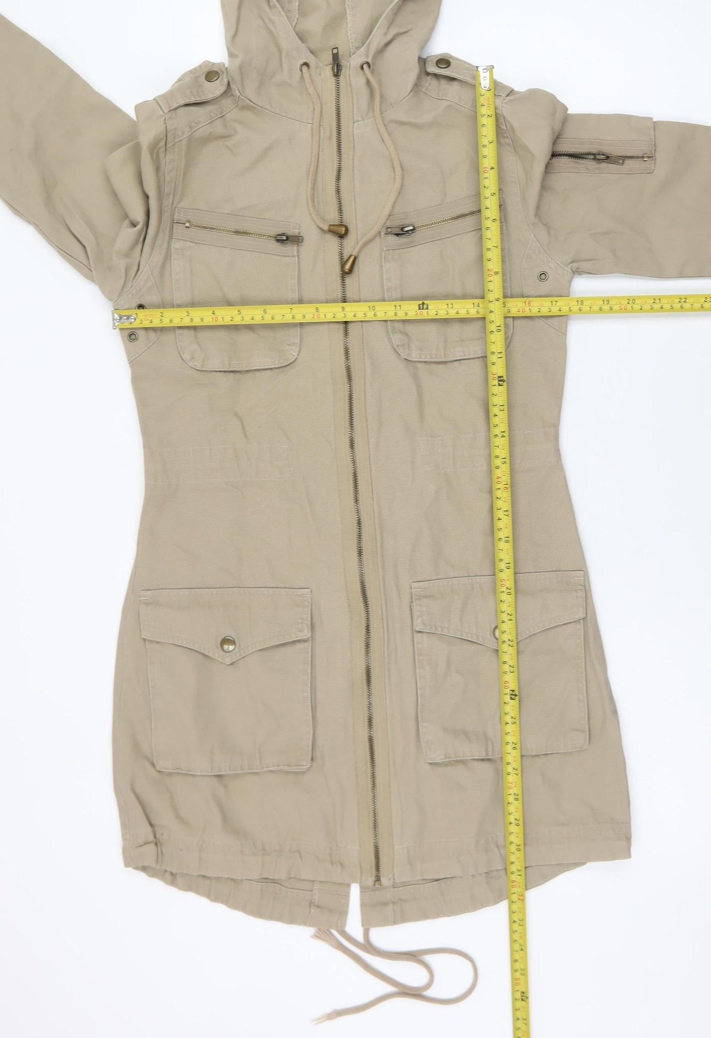 Vila Women’s Beige Cotton Hooded Parka Jacket UK 10