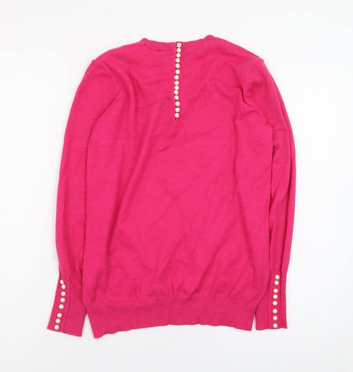 Savida Women Pink Crew Neck Button Detail Pullover Jumper Size 10