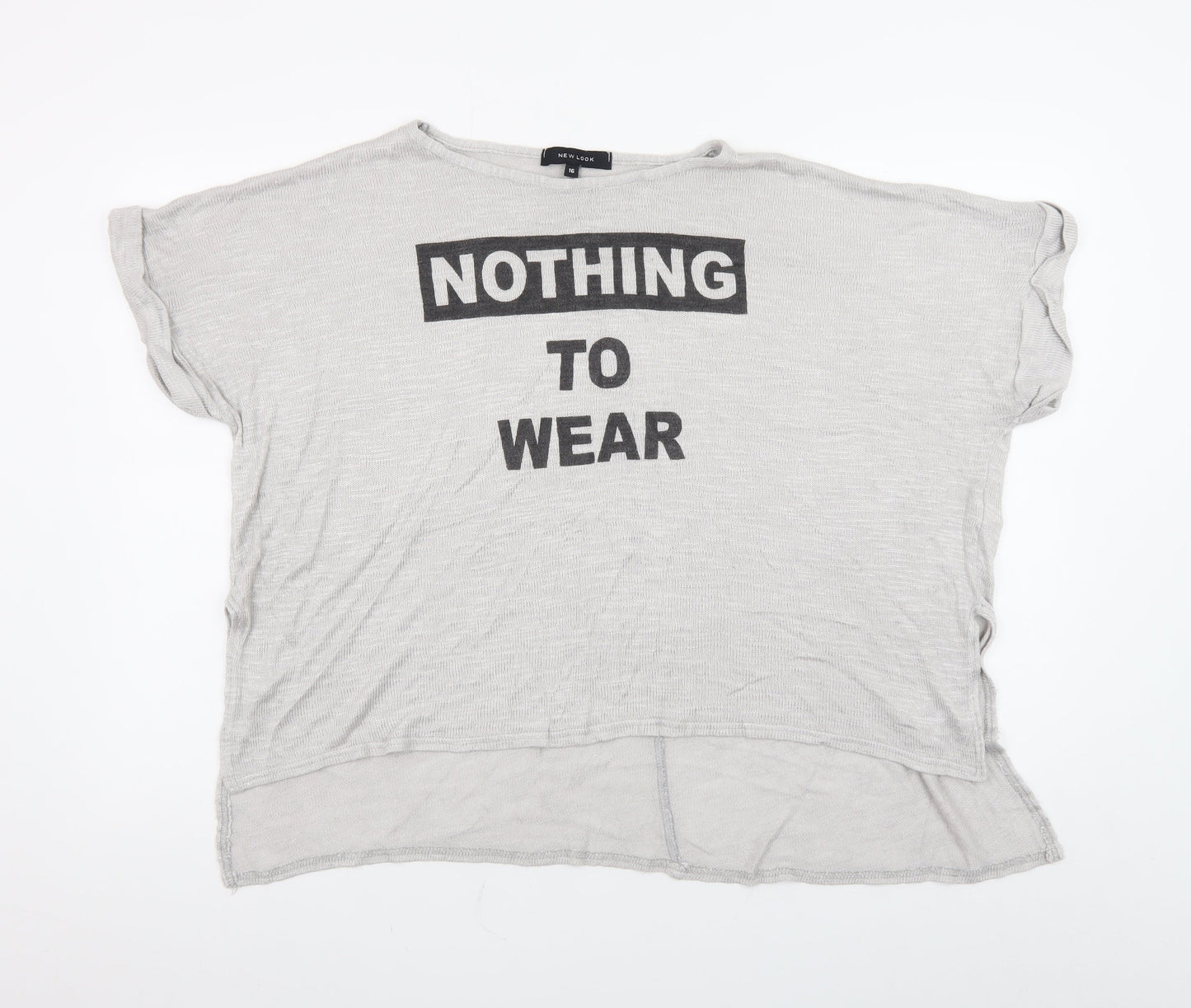 New Look Womens Grey Funny Slogan T-Shirt Size 16 Short Sleeve Casual