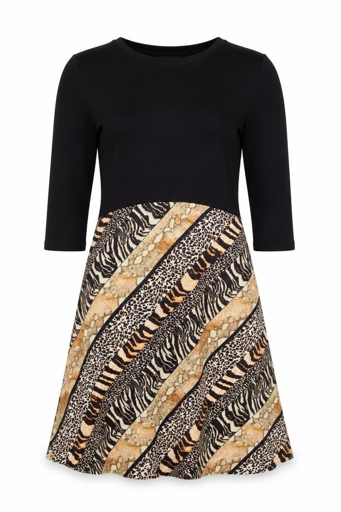 Zara Women Black & Animal Print A-Line Midi Dress Size S