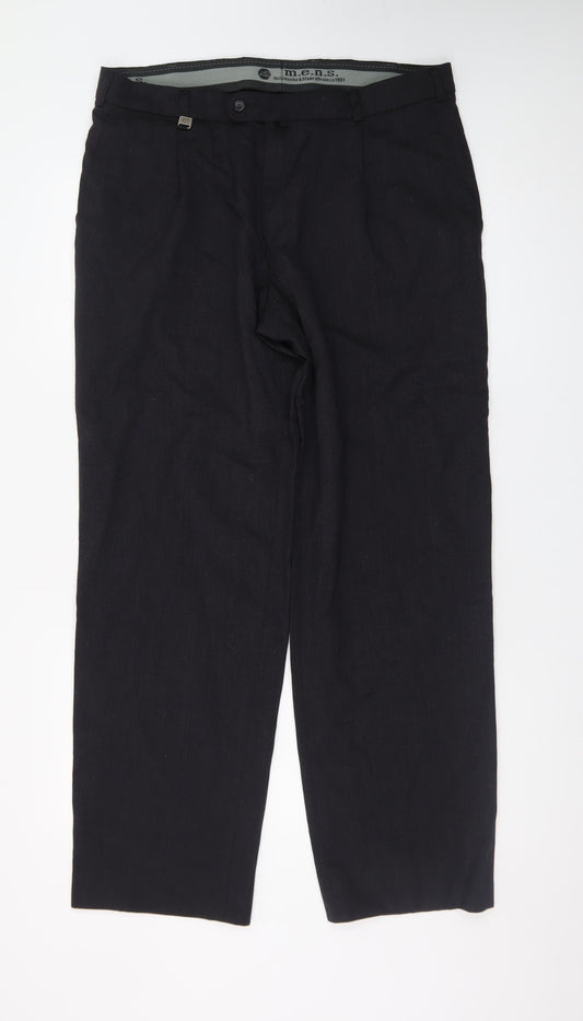 m.e.n.s. Men's Black 36R Wool Blend Straight Leg Dress Trousers