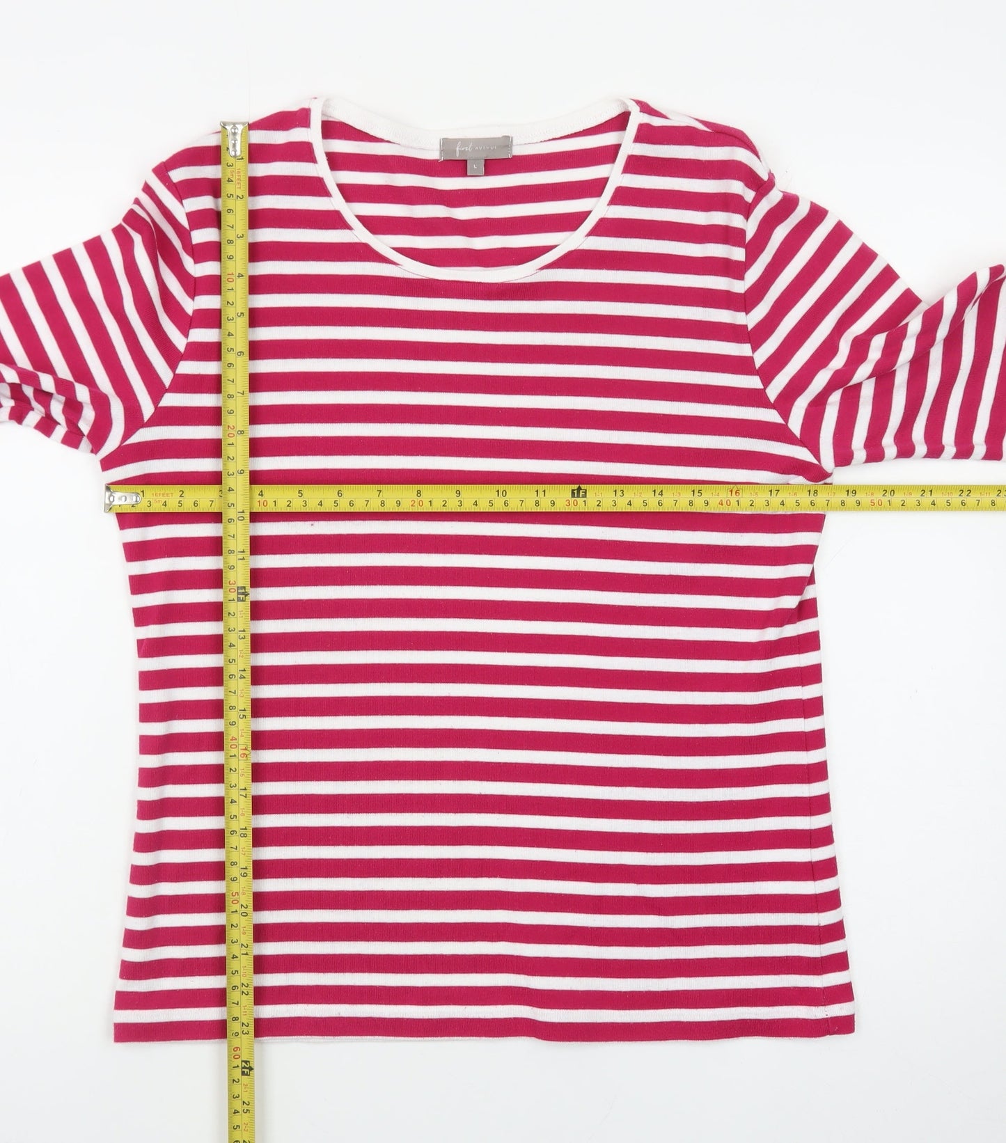 First Avenue Womens Pink White Striped Long Sleeve Pullover Jumper L
