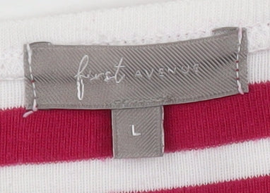 First Avenue Womens Pink White Striped Long Sleeve Pullover Jumper L