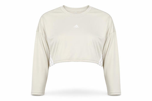 Adidas Women Beige Cropped Long Sleeve Sports T-Shirt Size S
