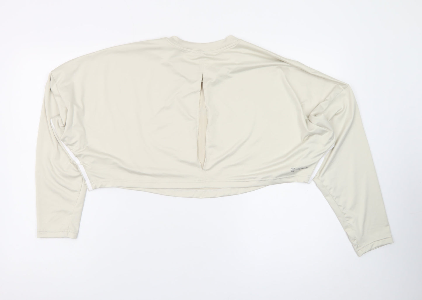 Adidas Women Beige Cropped Long Sleeve Sports T-Shirt Size S