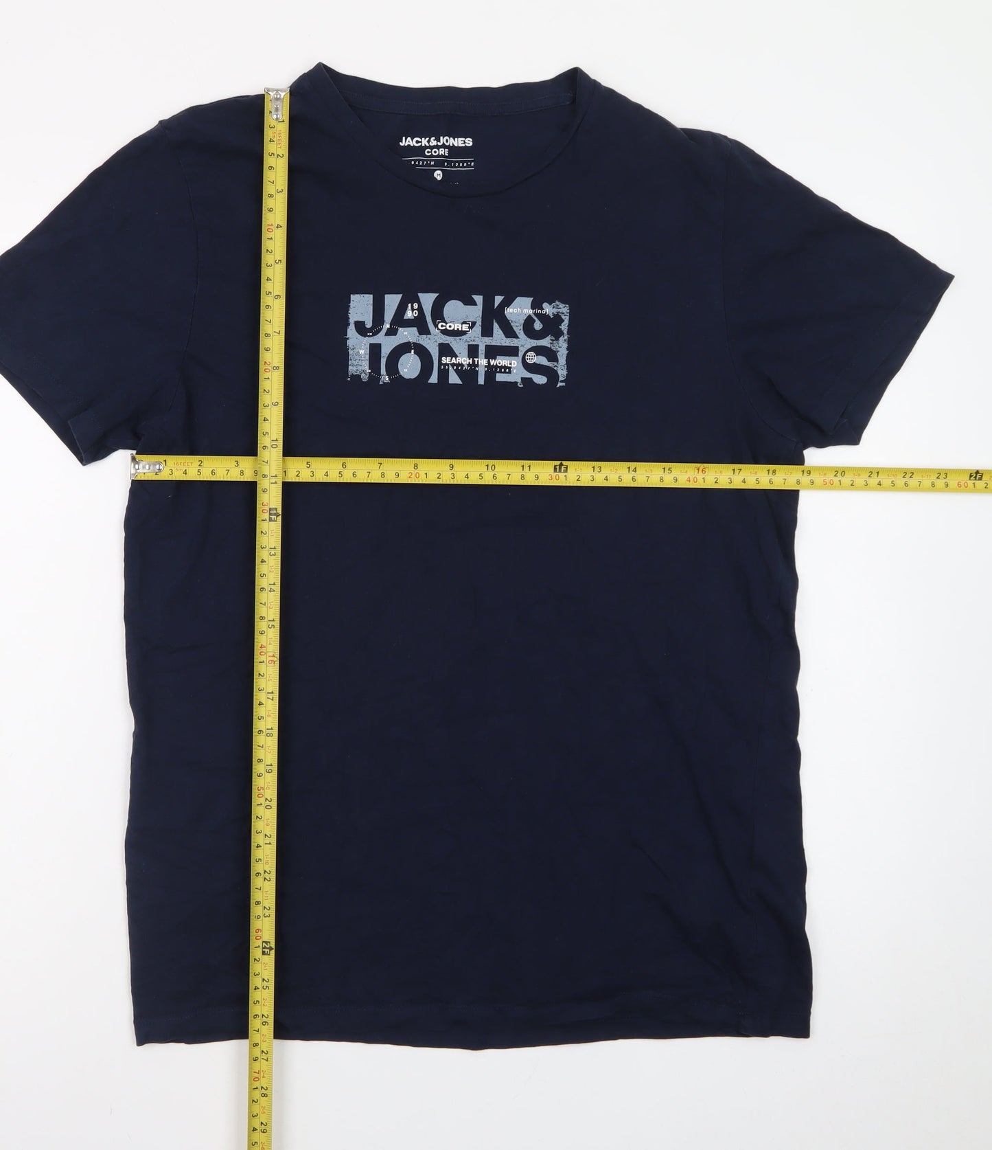 Jack & Jones Men's Blue Crew Neck Graphic Print T-Shirt M