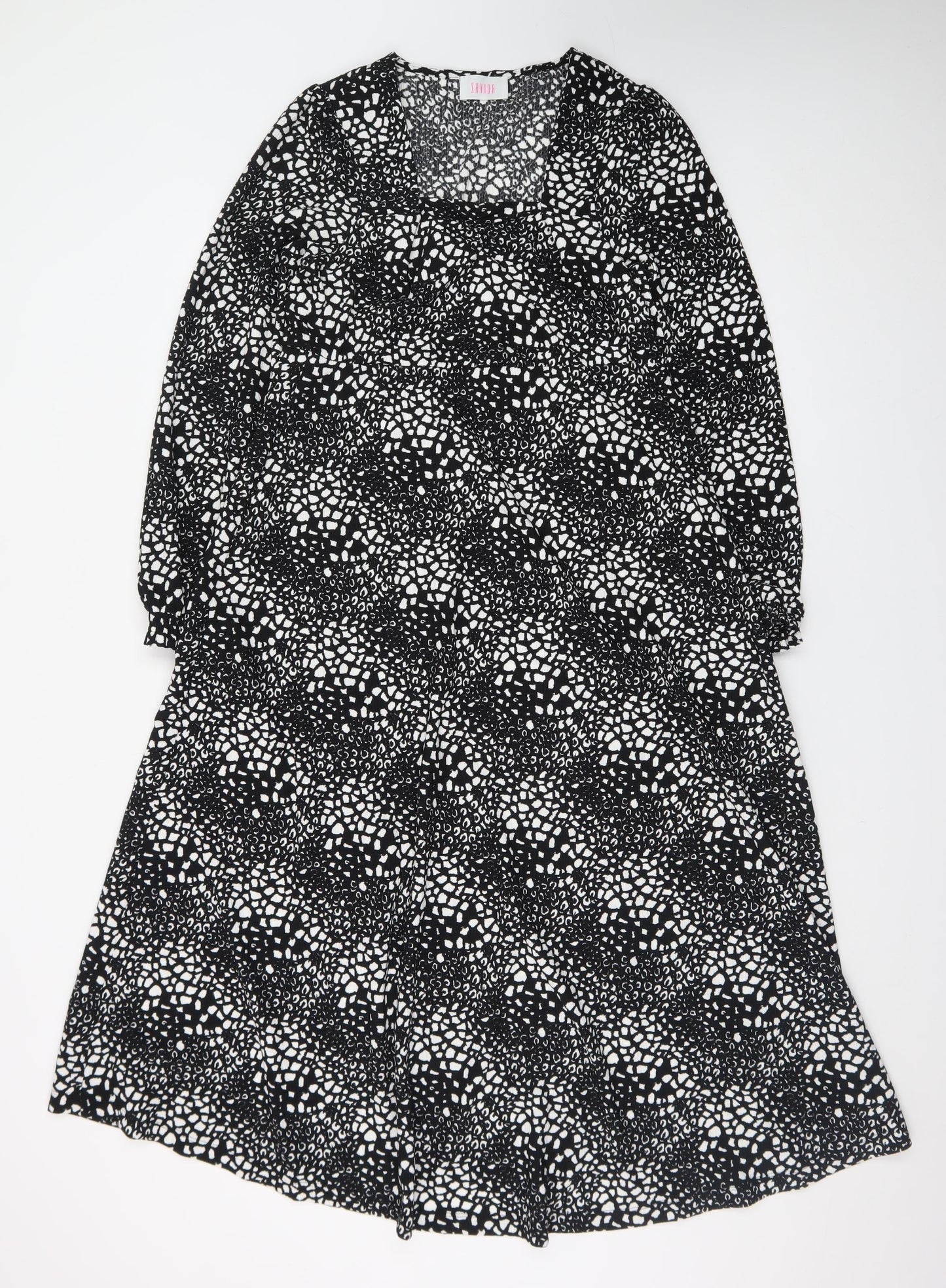 Savida Women Black Midi A-Line Dress Size 10 Long Sleeve