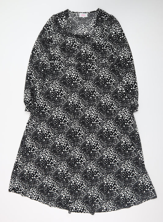 Savida Women Black Midi A-Line Dress Size 10 Long Sleeve
