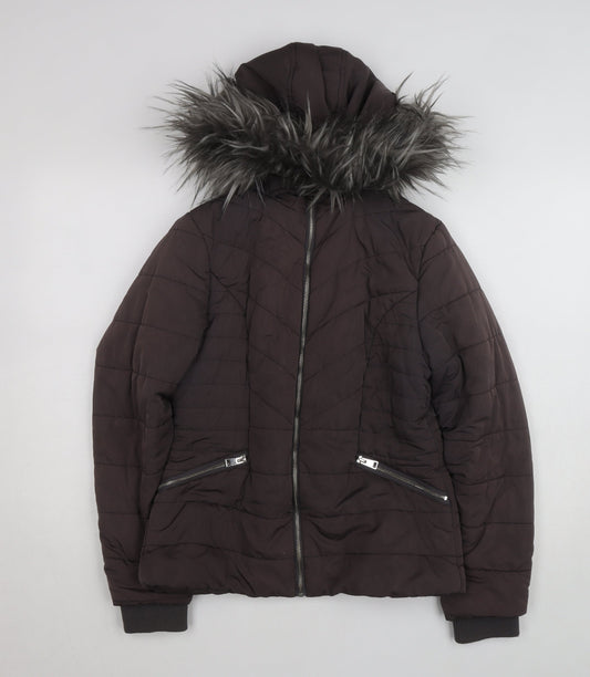New Look 915 Girls Brown Faux Fur Hooded Puffer Jacket Age 12-13 Years