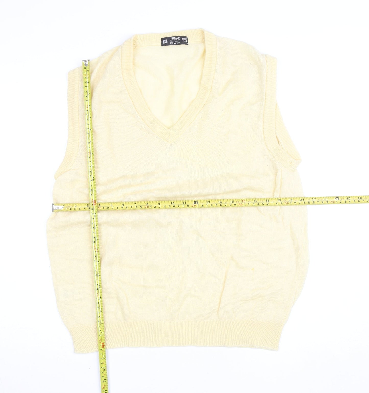 Marks and Spencer Women Beige Wool V-Neck Sleeveless Vest Jumper Size 16