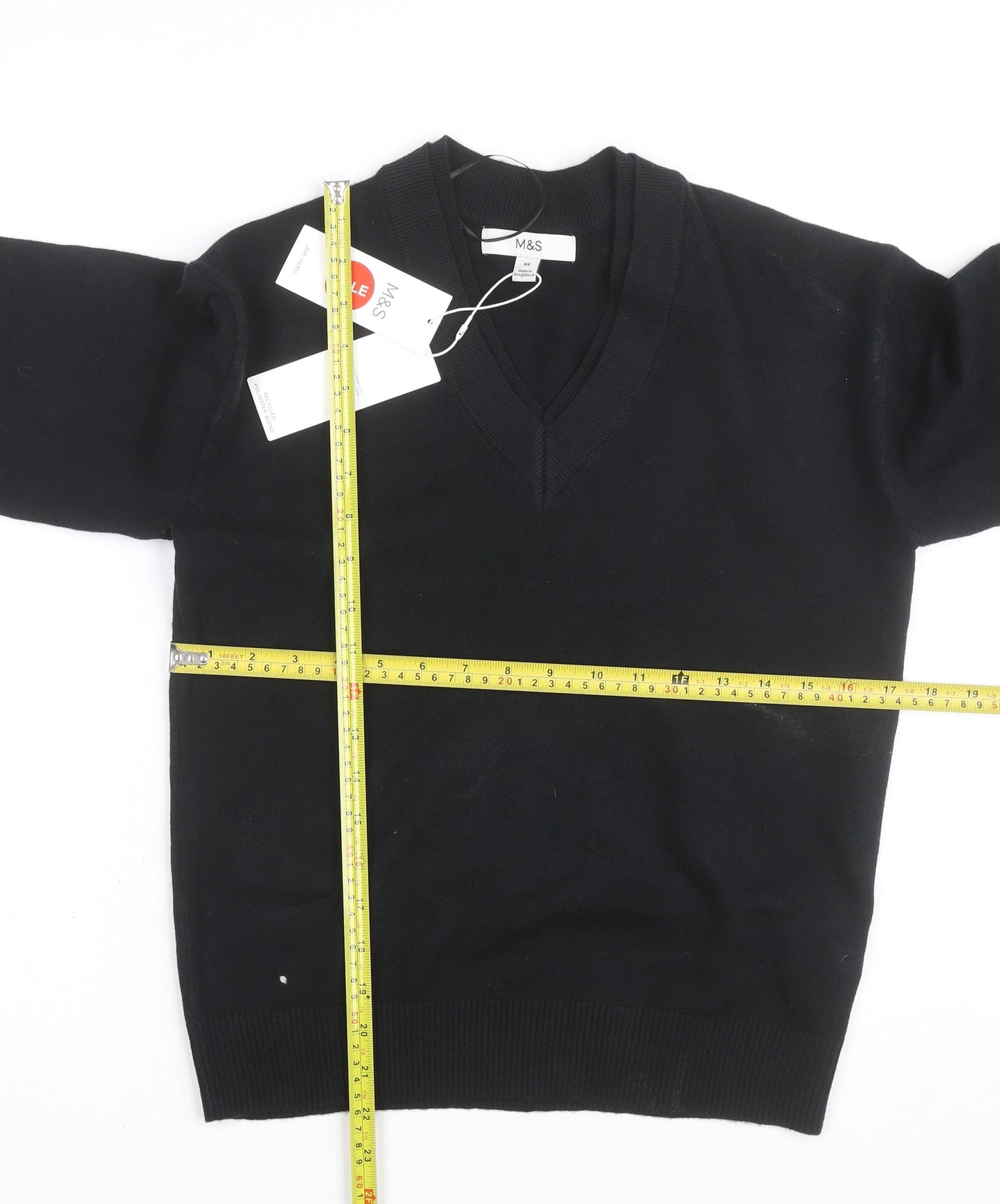 Marks and Spencer Men's Black V-Neck Pullover Jumper XS