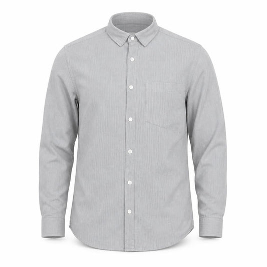 River Island Men's Grey Herringbone Cotton Long Sleeve Button-Up Shirt M