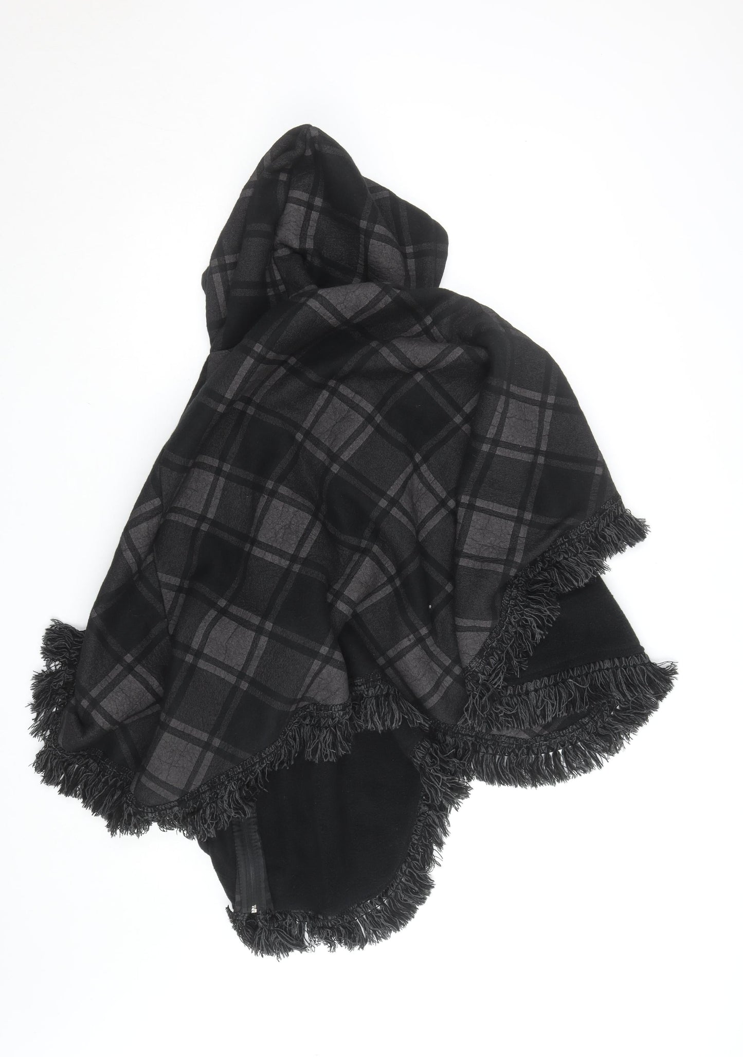 Feminine Women's Black Check Hooded Cape Poncho L