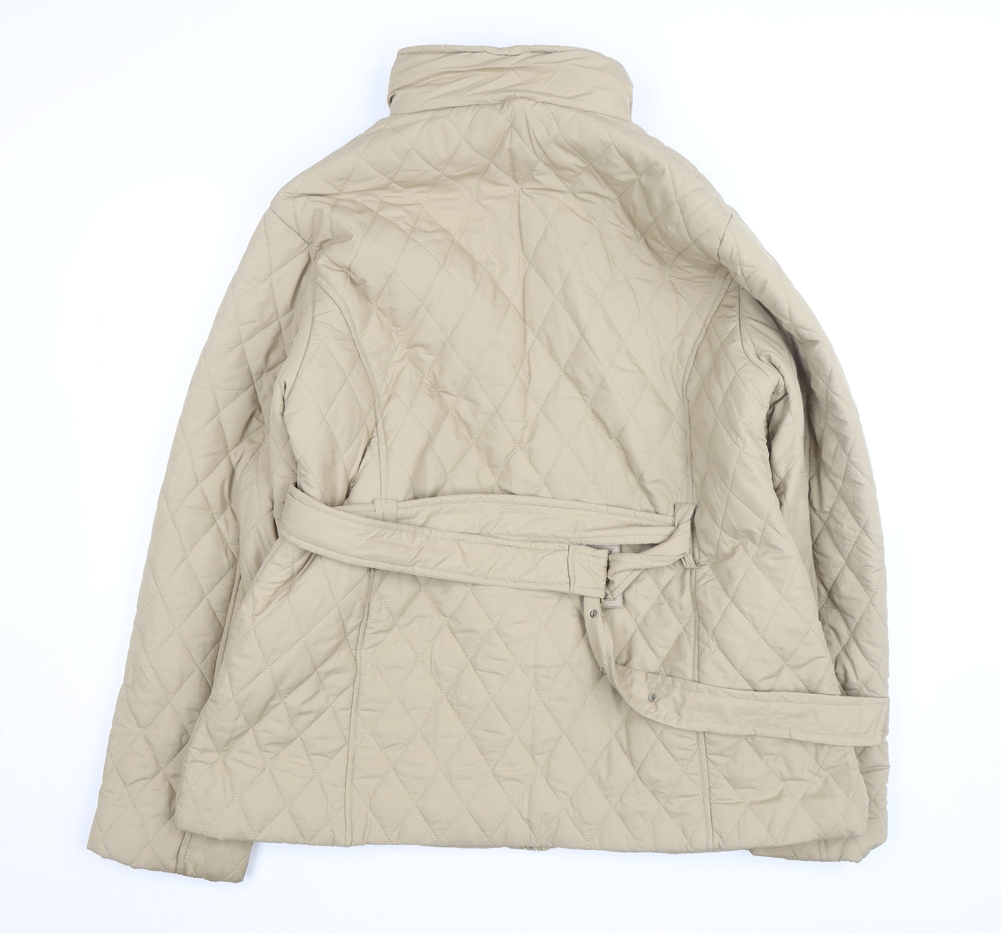 tg Women’s Beige Quilted Mid-Length Belted Jacket Size 22
