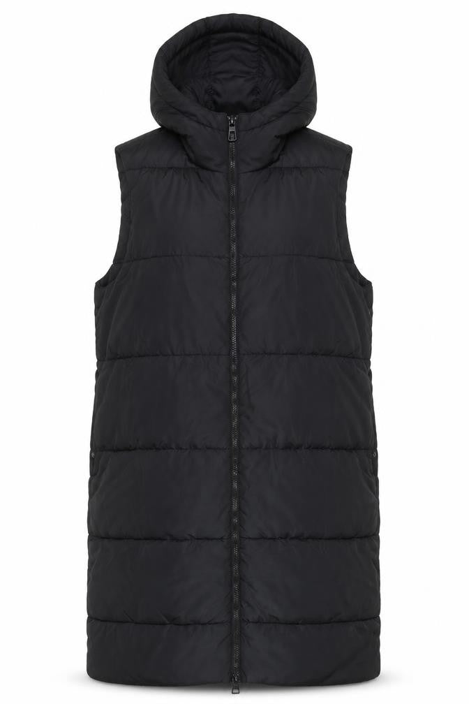 Only Women's Black Puffer Hooded Long Sleeveless Waistcoat XL