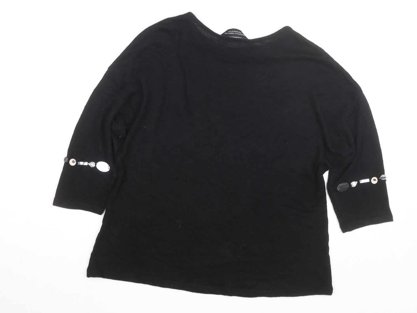 Dorothy Perkins Women's Black Beaded 3/4 Sleeve Knit Blouse Size 14
