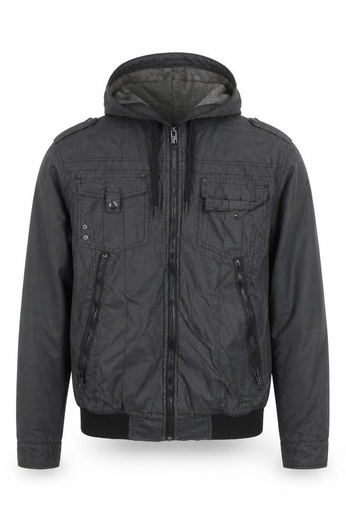 SIOUX Men's Black Hooded Biker Jacket Size M Cotton Blend Casual