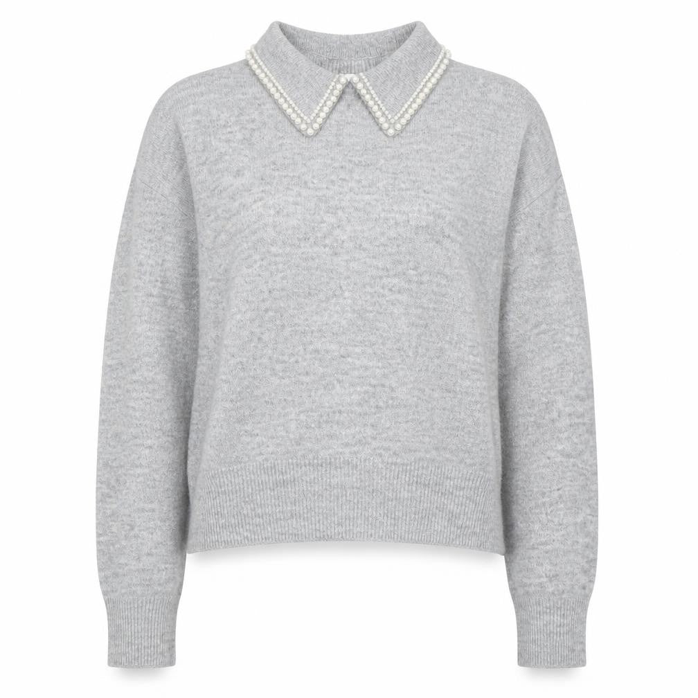 H&M Women Grey Beaded Collar Knit Pullover Jumper Size L