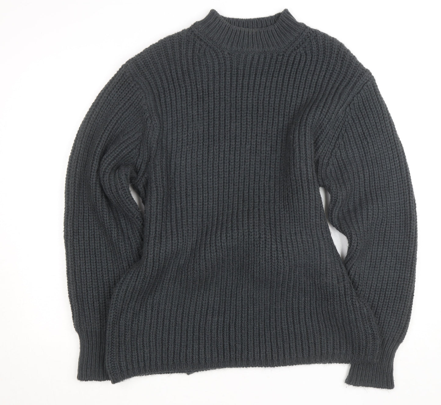 Zara Women Grey Mock Neck Waffle Knit Belted Jumper Size 12