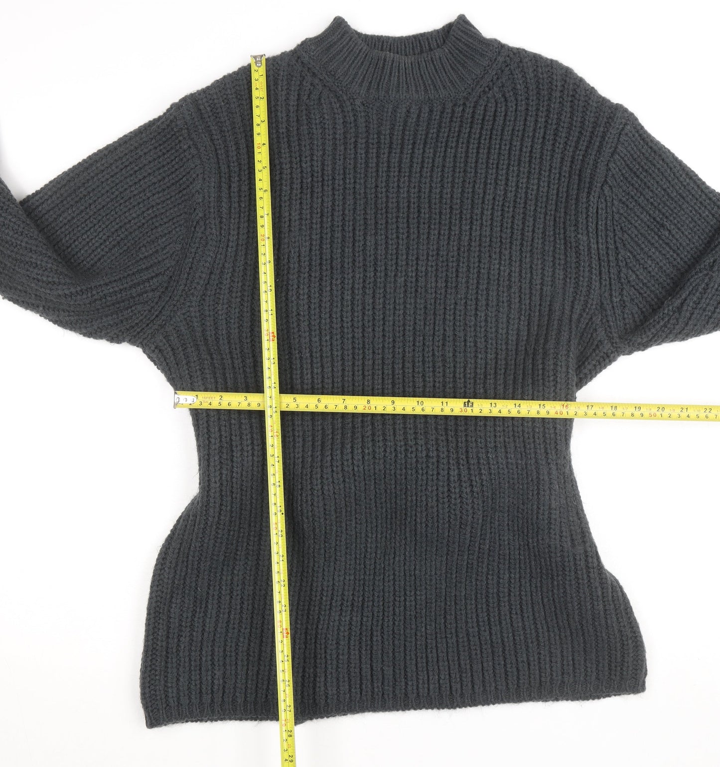 Zara Women Grey Mock Neck Waffle Knit Belted Jumper Size 12