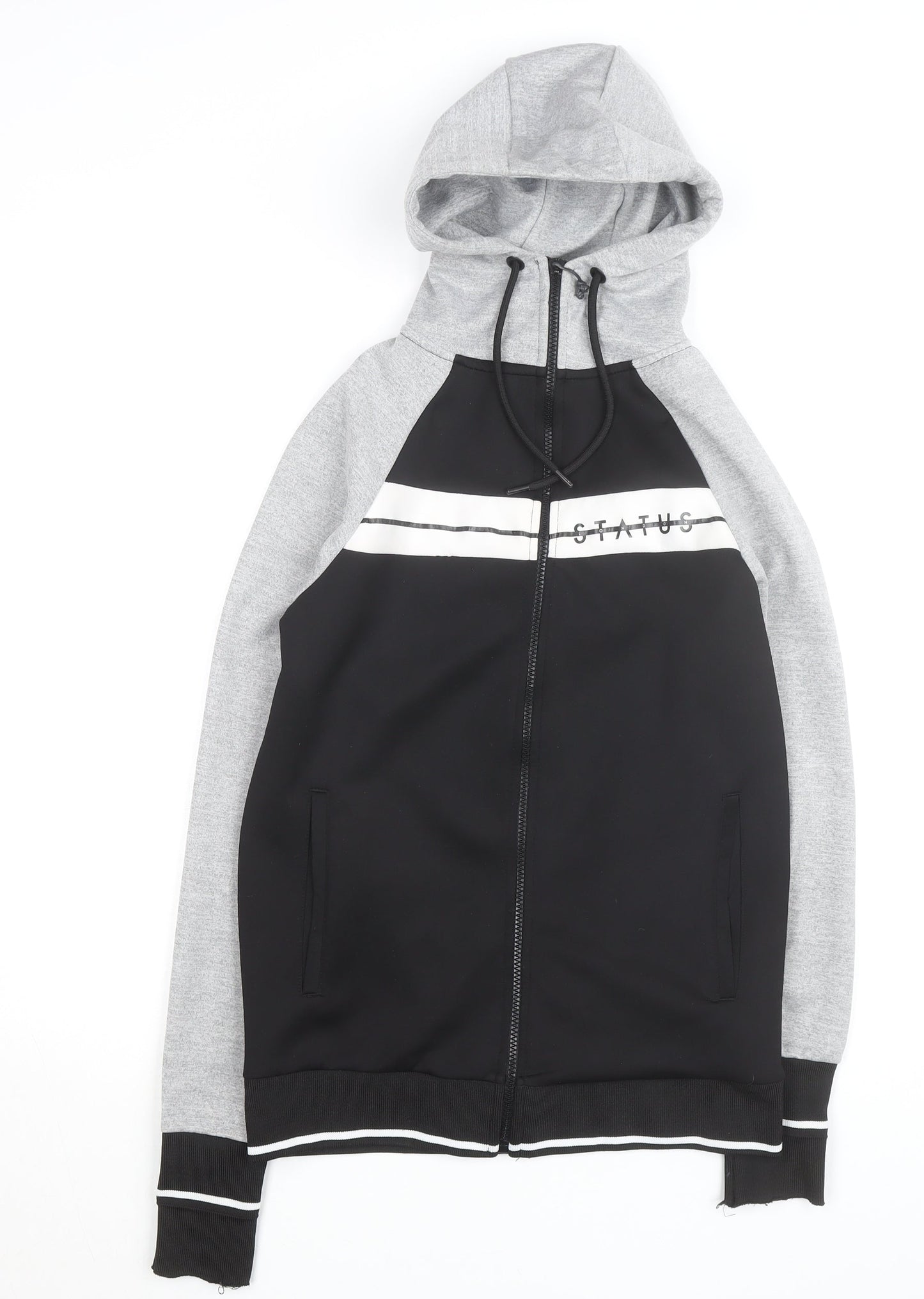 Status London Men's Black Grey Full Zip Hoodie XS