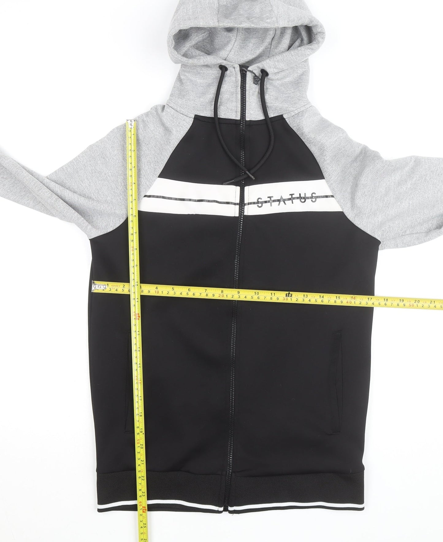 Status London Men's Black Grey Full Zip Hoodie XS
