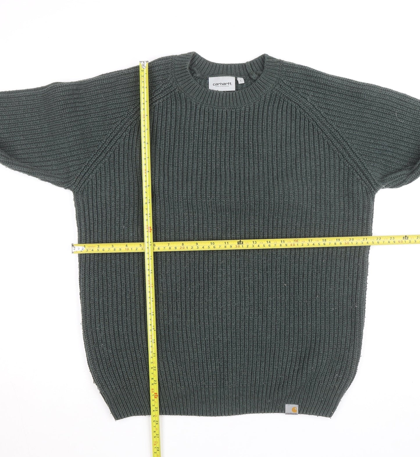 Carhartt WIP Men's Green L Cable-Knit Crew Neck Pullover Jumper