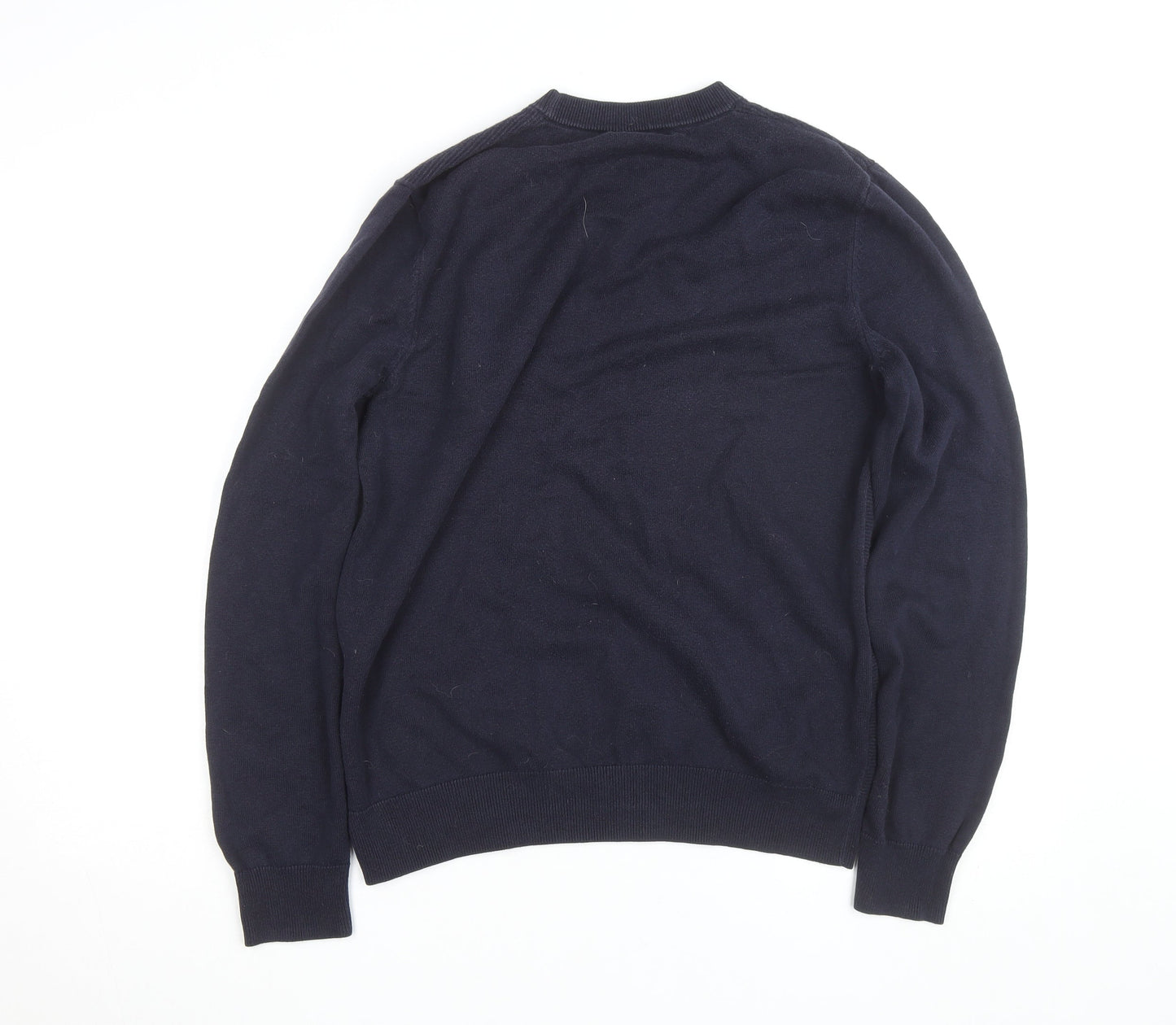 Fred Perry Men’s Blue Cotton Crew Neck Jumper Size L Classic Logo Knit